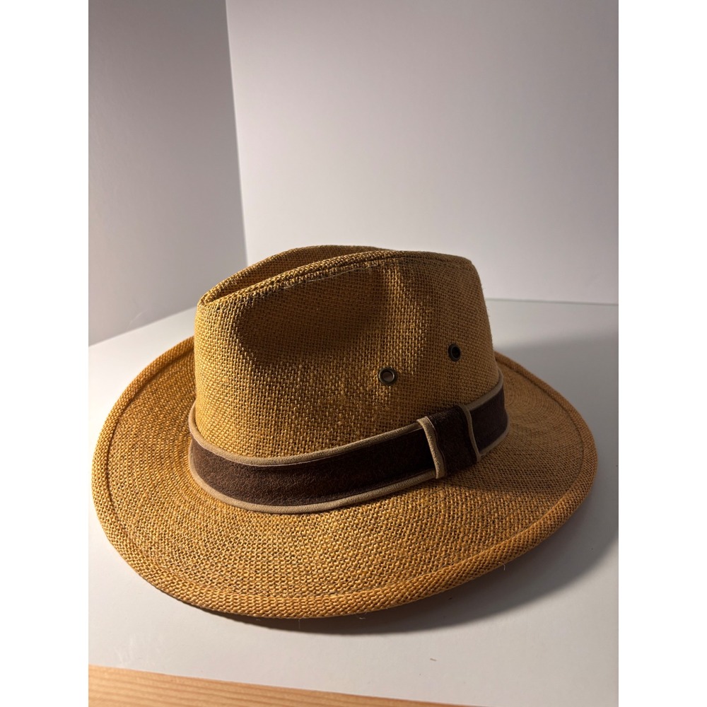 Scala Classica Dorfman Pacific Tan 100% Hemp Safari Fedora Hat Mens Medium Brown